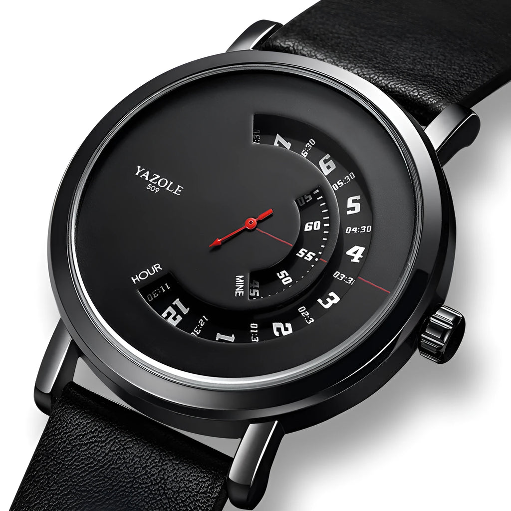 Men's waterproof quartz watch with turntable bezel showing multiple style options
