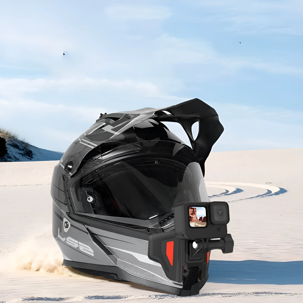Black universal motorcycle helmet mount for action cameras with 16.5cm bracket
