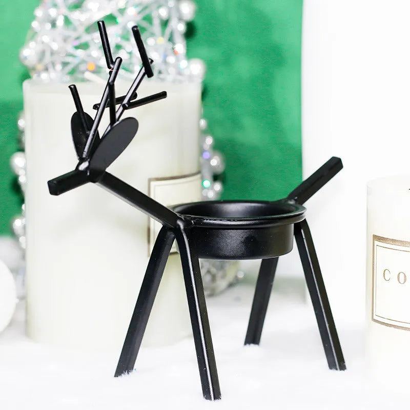 Black iron Christmas deer candlestick holder with elk bracket design