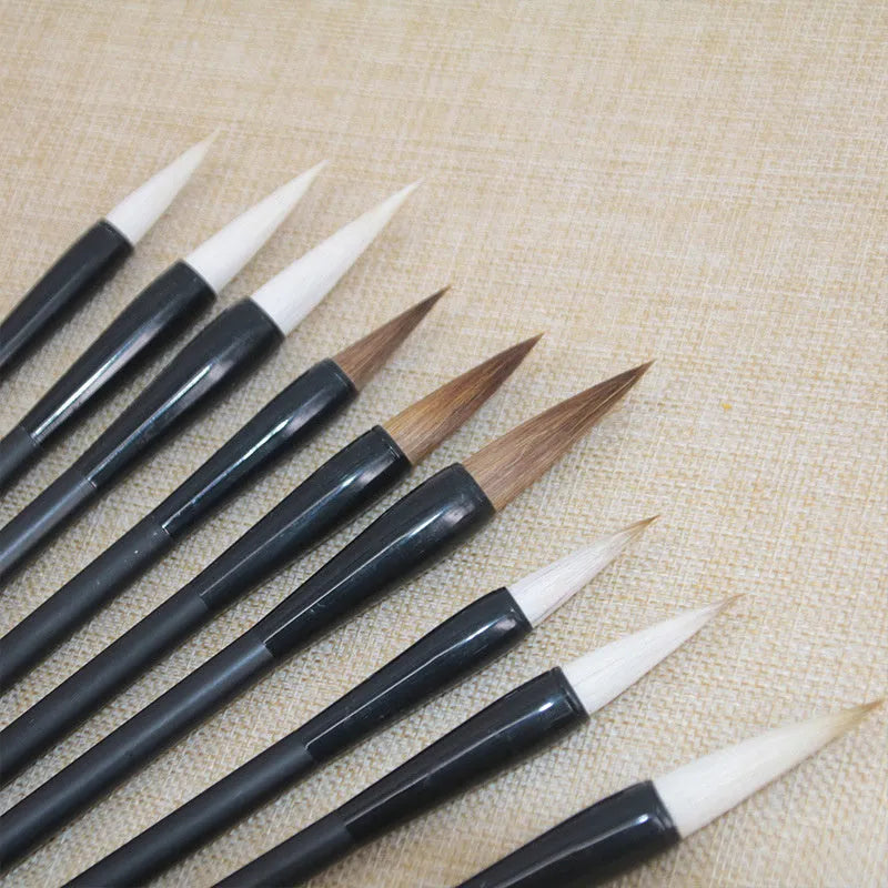 Traditional Chinese student calligraphy brush with Jianhao nib and steel barrel, 23cm length