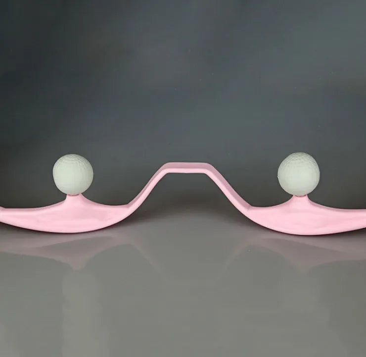 Plastic swan-shaped neck and shoulder massager roller in blue, green, or pink on a white background