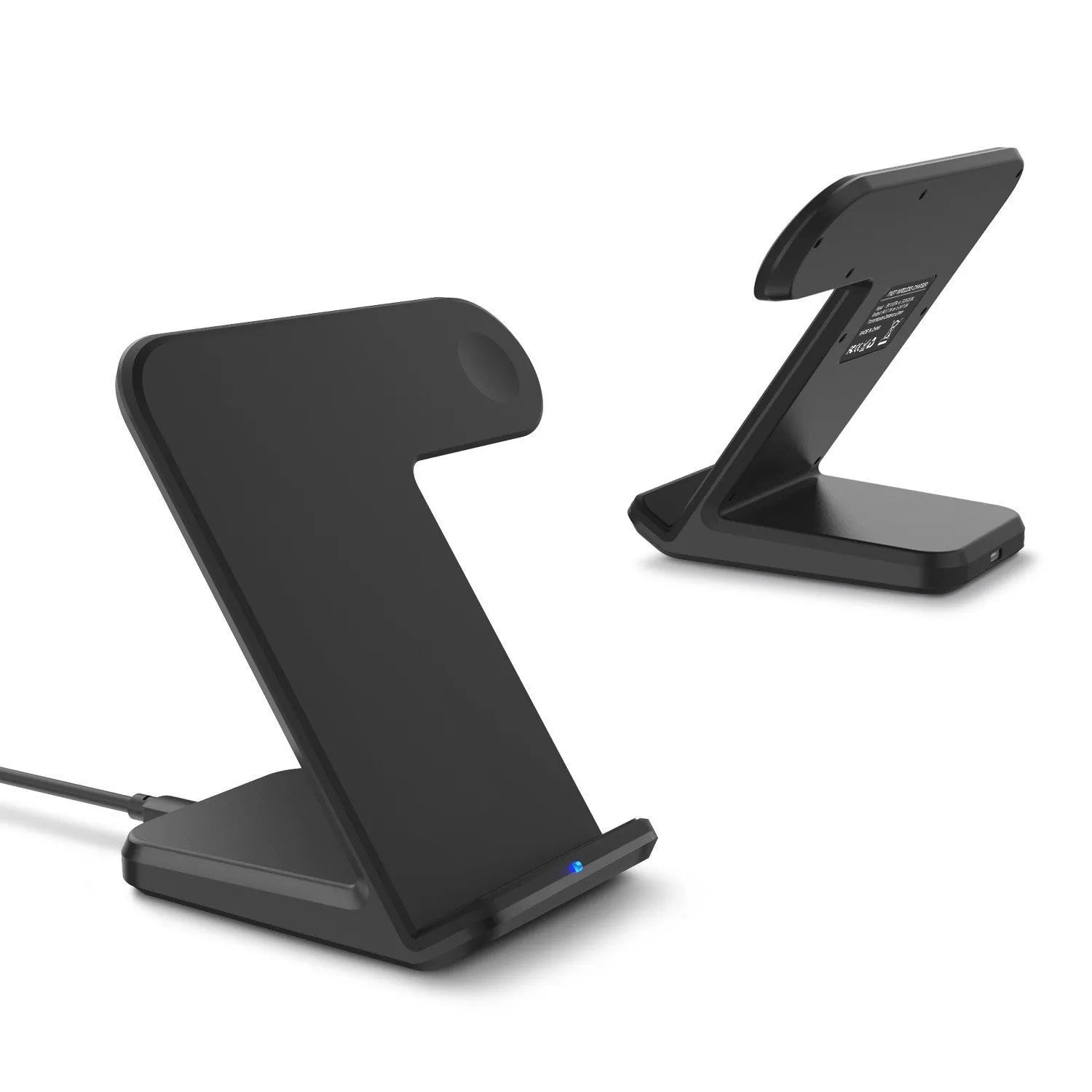 Black and white wireless phone charger with compact design and Type-C cable