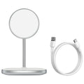 Swan magnetic desktop wireless charging stand for iPhone 12 in black and white colour options.