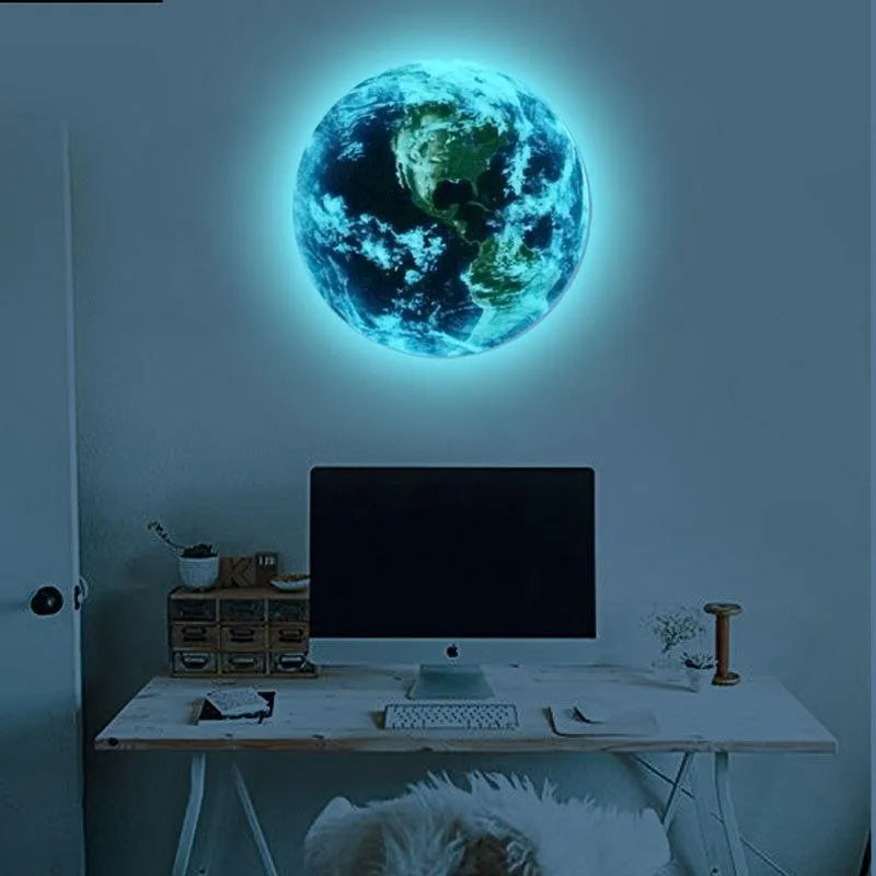 Glow in the dark 3D Earth wall sticker showing planet design in multiple size options