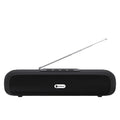 Wireless long strip desktop subwoofer speaker in black, blue, red, or silver grey colour.