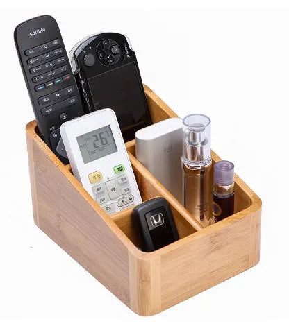 Bamboo desktop storage box with smooth surface, clear grain, and rounded corners