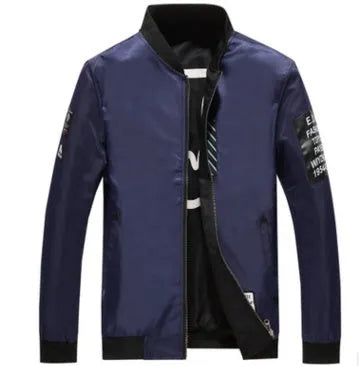 Men's reversible flight jacket showing dual colour options in black, blue, or green stripe patterns for casual autumn and winter wear