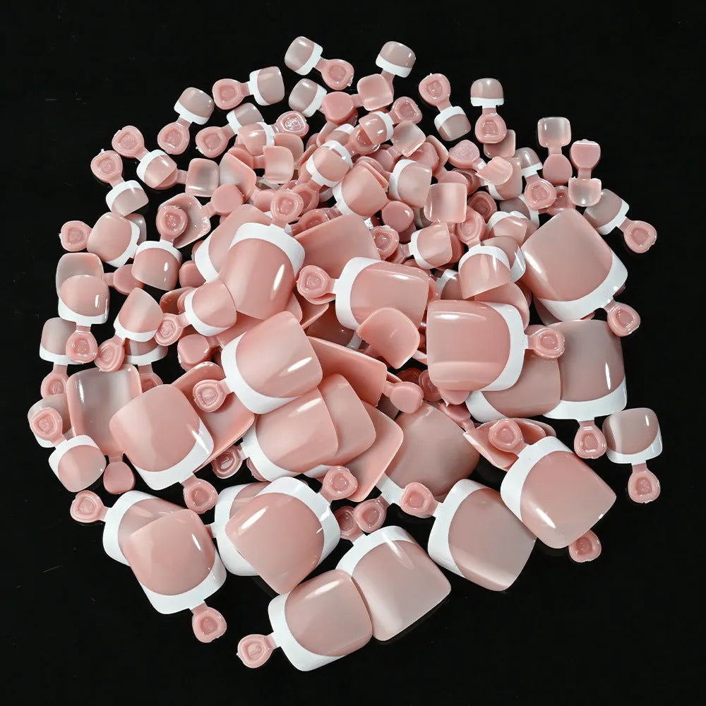 120 piece box of French white edge square toe nail capsules in nine nude colour shades