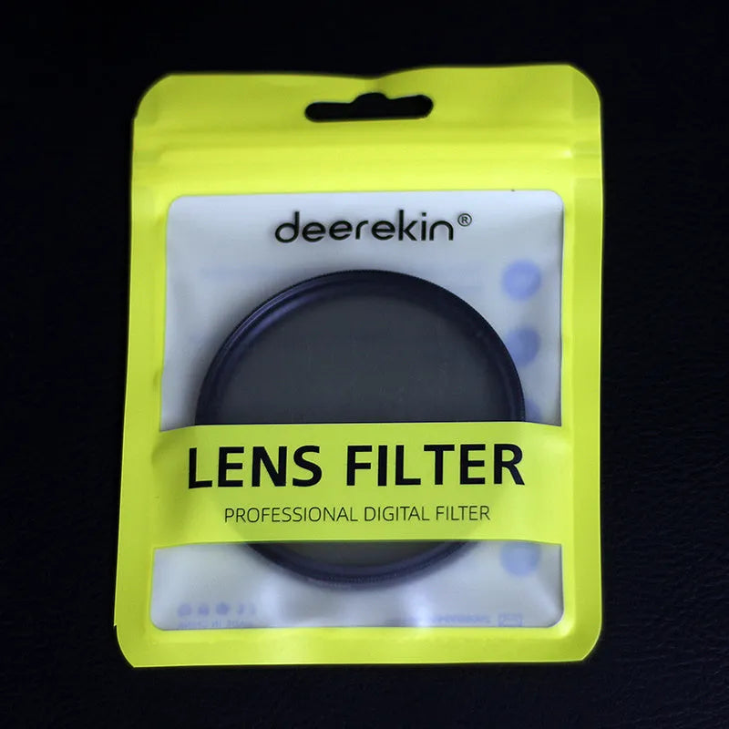 ND8 digital camera filter with aviation aluminium frame showing lens thread sizes from 49mm to 82mm.