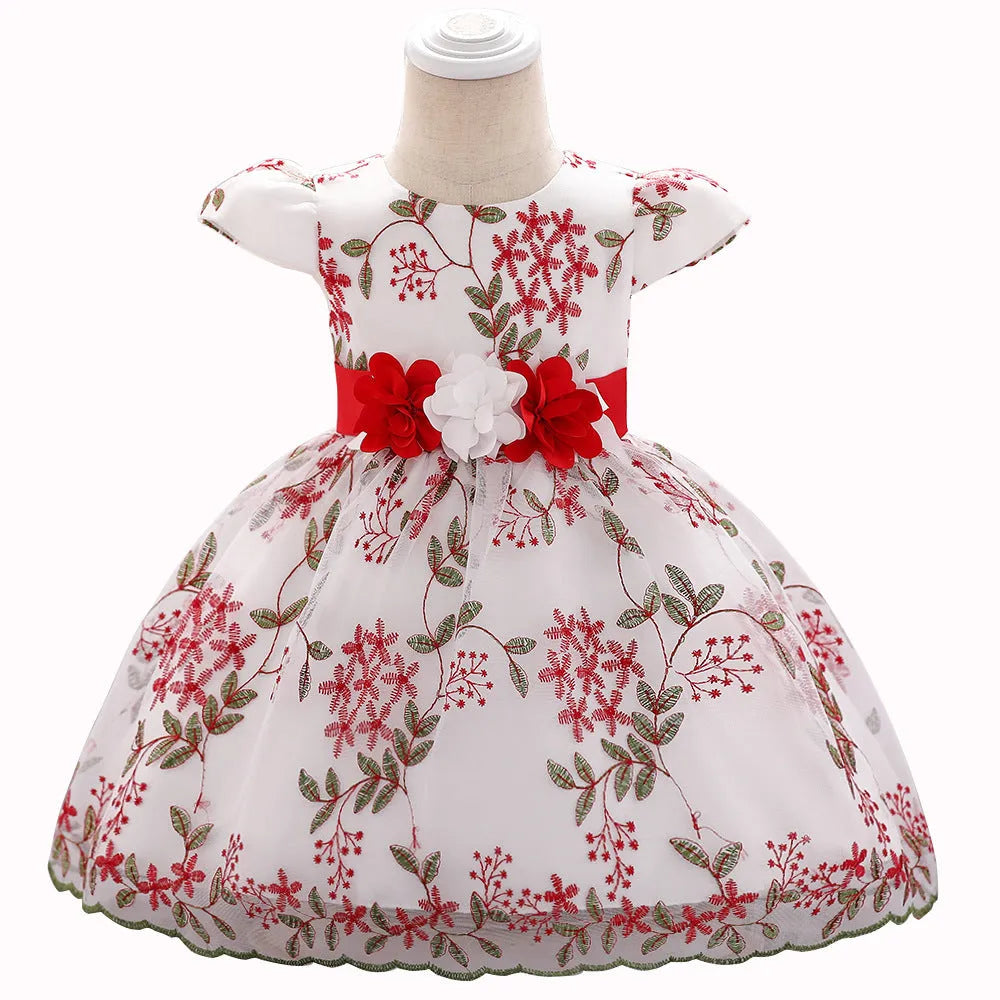 Baby girls fluffy summer dress in soybean powder colour, princess style with cotton blend fabric