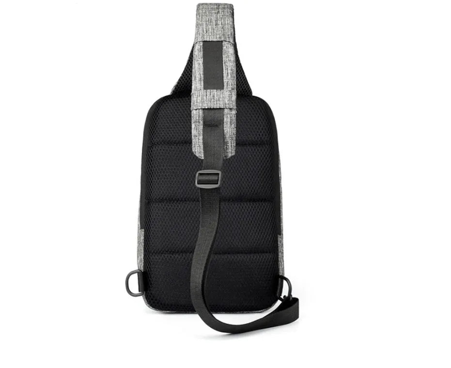 Oxford cloth waterproof chest bag in dark blue with zipper opening and adjustable strap