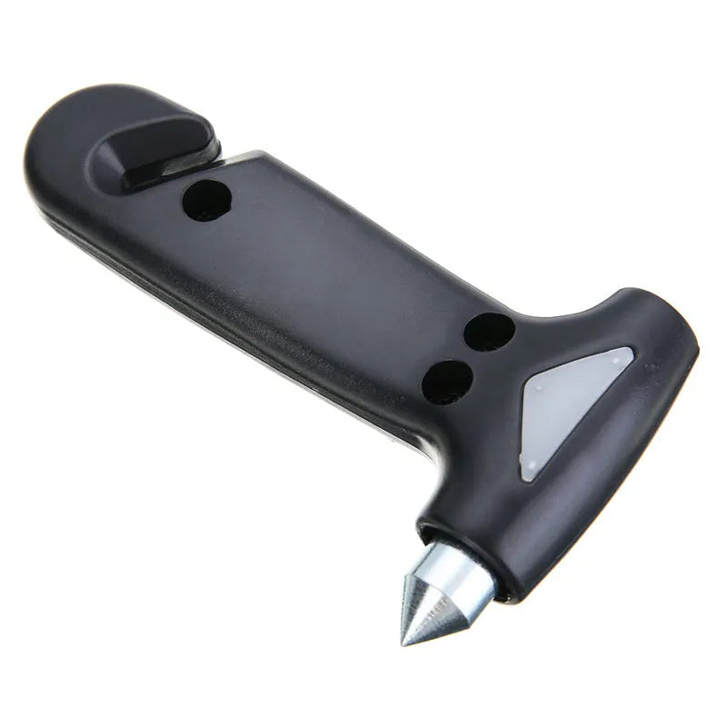 Automobile emergency multifunctional escape hammer in black plastic on white background