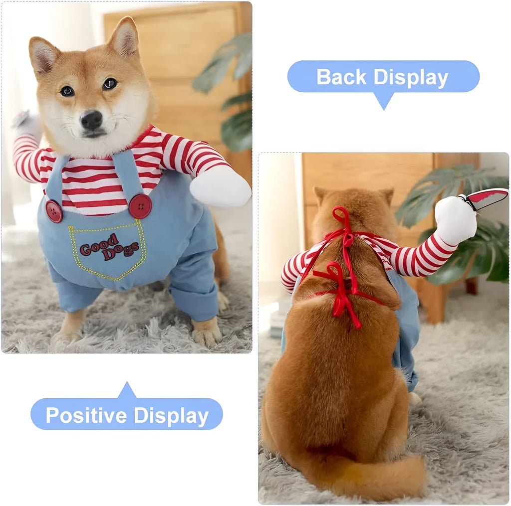 Striped Halloween harness pants and knife accessory costume set for dogs and cats in multiple sizes