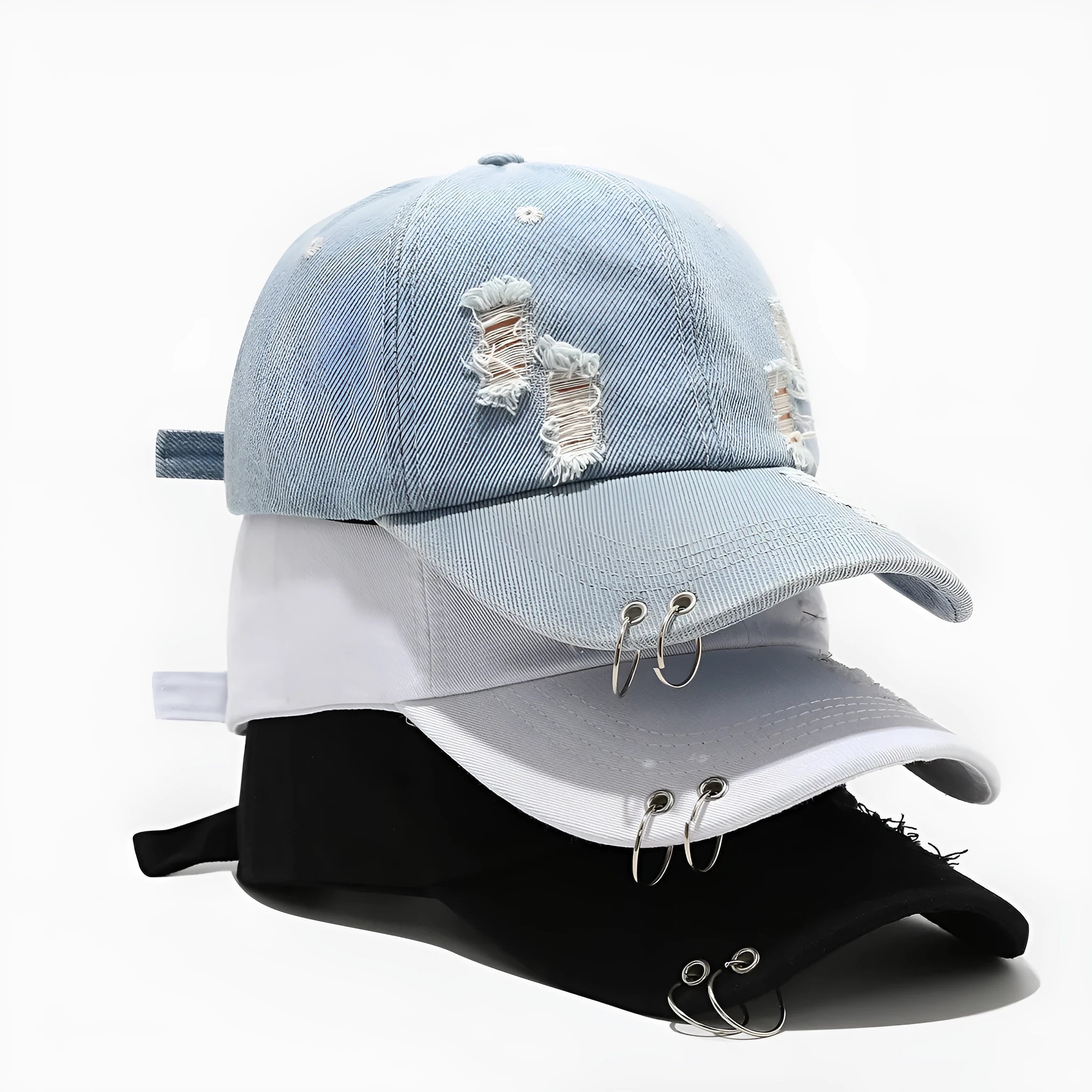 Men's adjustable denim peaked cap in retro streetwear style with dome crown