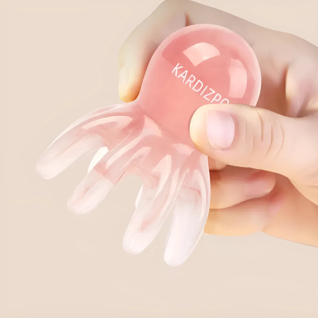 Pink natural resin octopus massage comb with storage bag for facial and periocular meridian massage