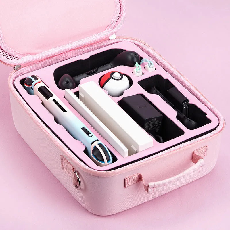 Nintendo Switch storage bag with cat claw design and shoulder strap holding game cartridges