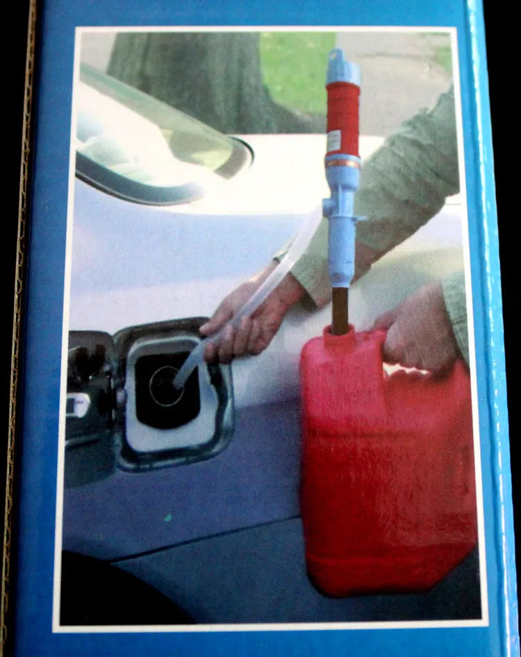 Blue manual hand pump siphon for fuel and liquid transfer with PP plastic construction.