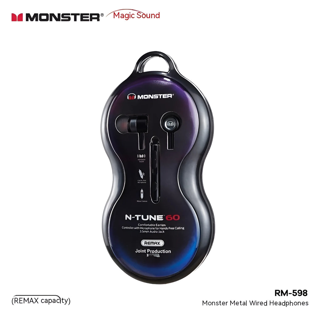 Monster Remax RM711 metal in-ear TWS earbuds with wired Type-C and Lightning in Black