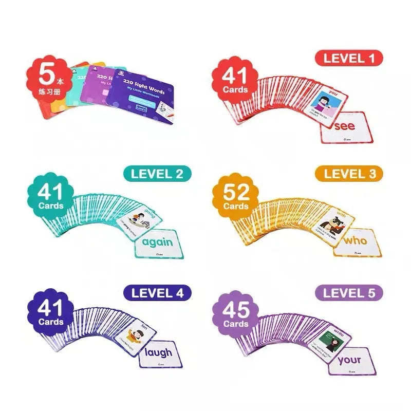 220 high frequency word gift box set with phonics cards and workbooks for early childhood education