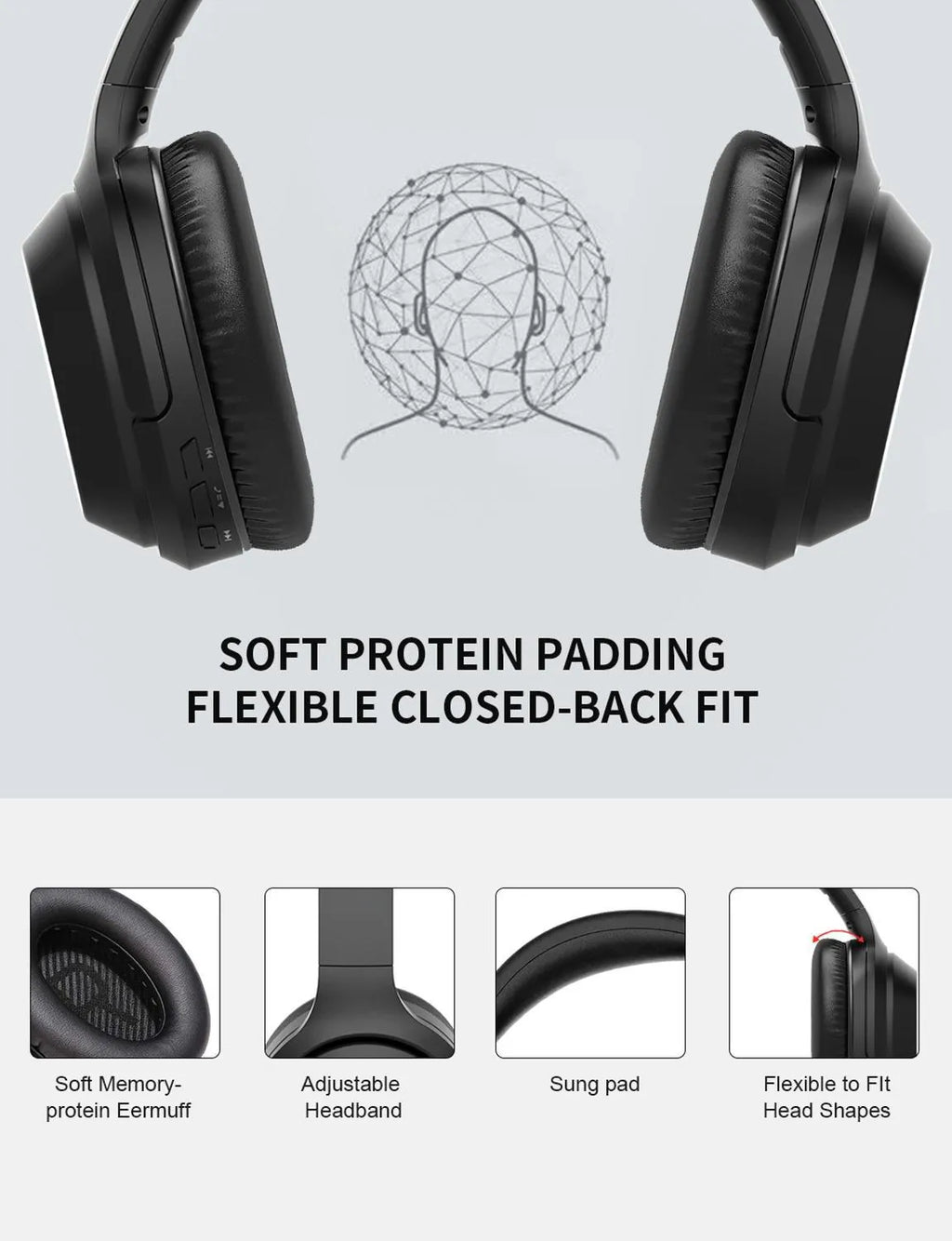 Black Gorsun E98 over-ear wireless Bluetooth headphones with padded headband.