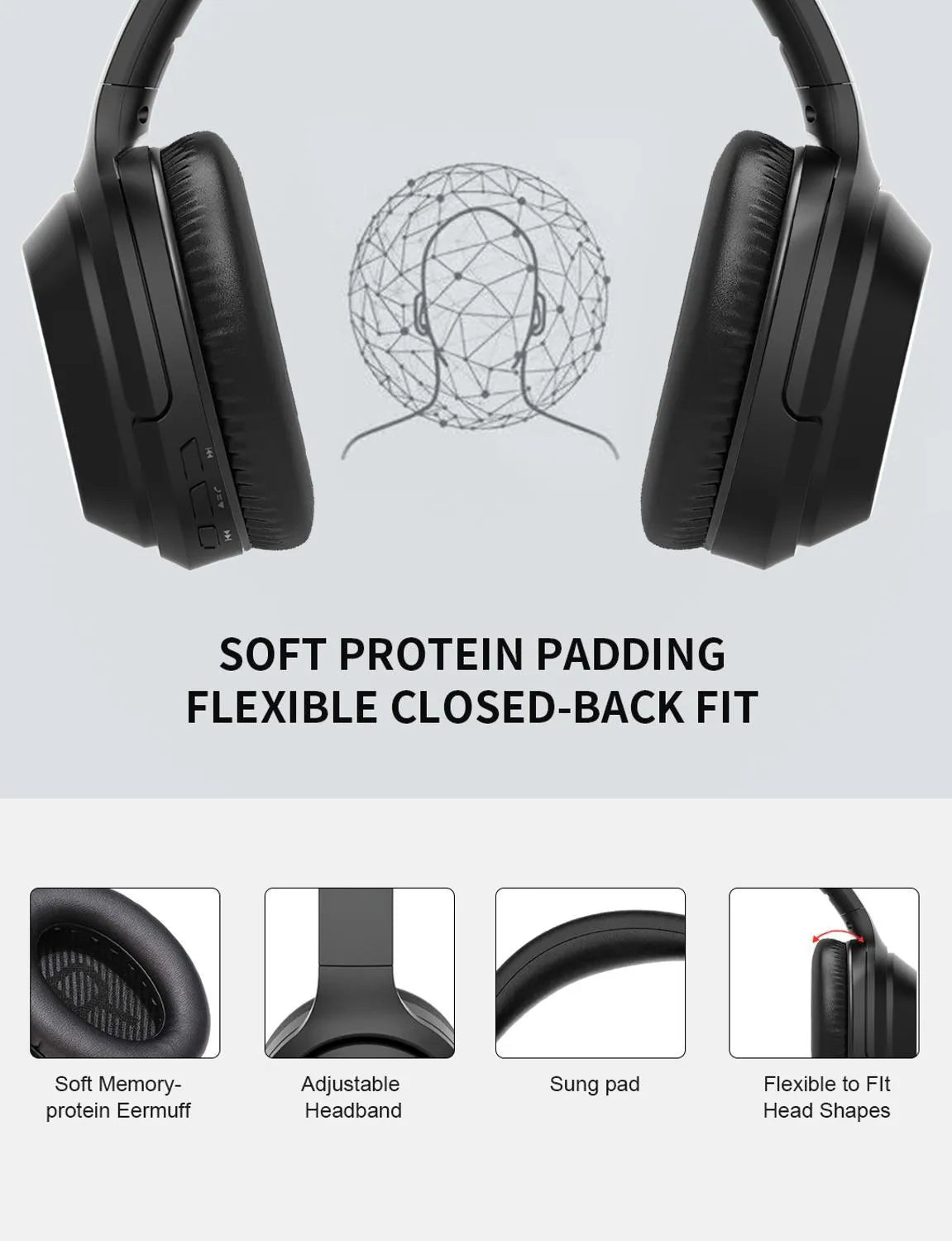 Black Gorsun E98 over-ear wireless Bluetooth headphones with padded headband.