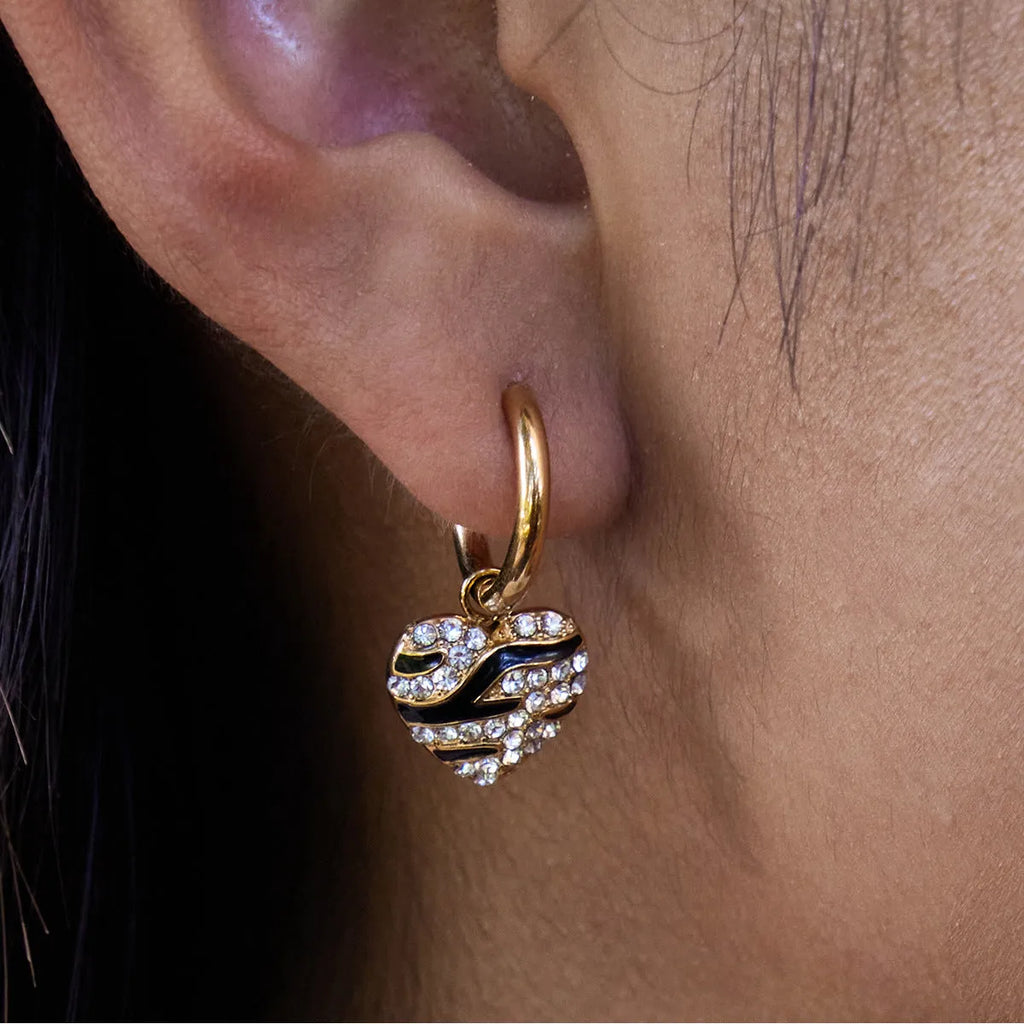 European American oil drip rhinestone love heart earrings clip on stainless steel light luxury geometric jewellery