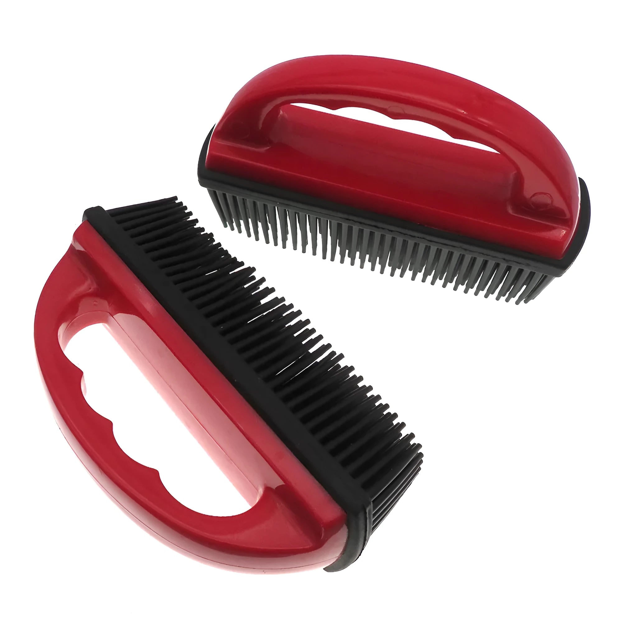 Red pet hair removal brush for grooming and carpet cleaning measuring 160mm by 85mm