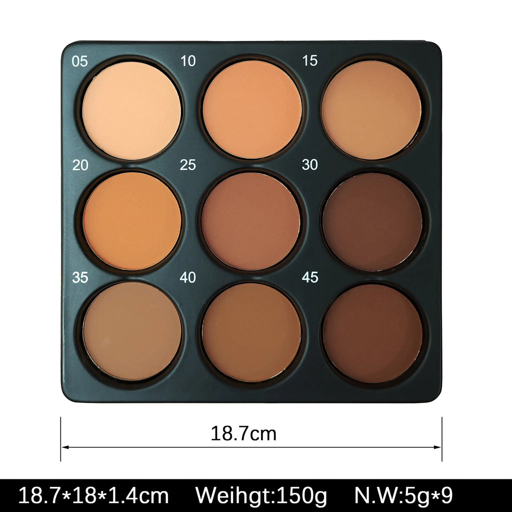 Dark matte makeup palette with nine waterproof colours in compact case