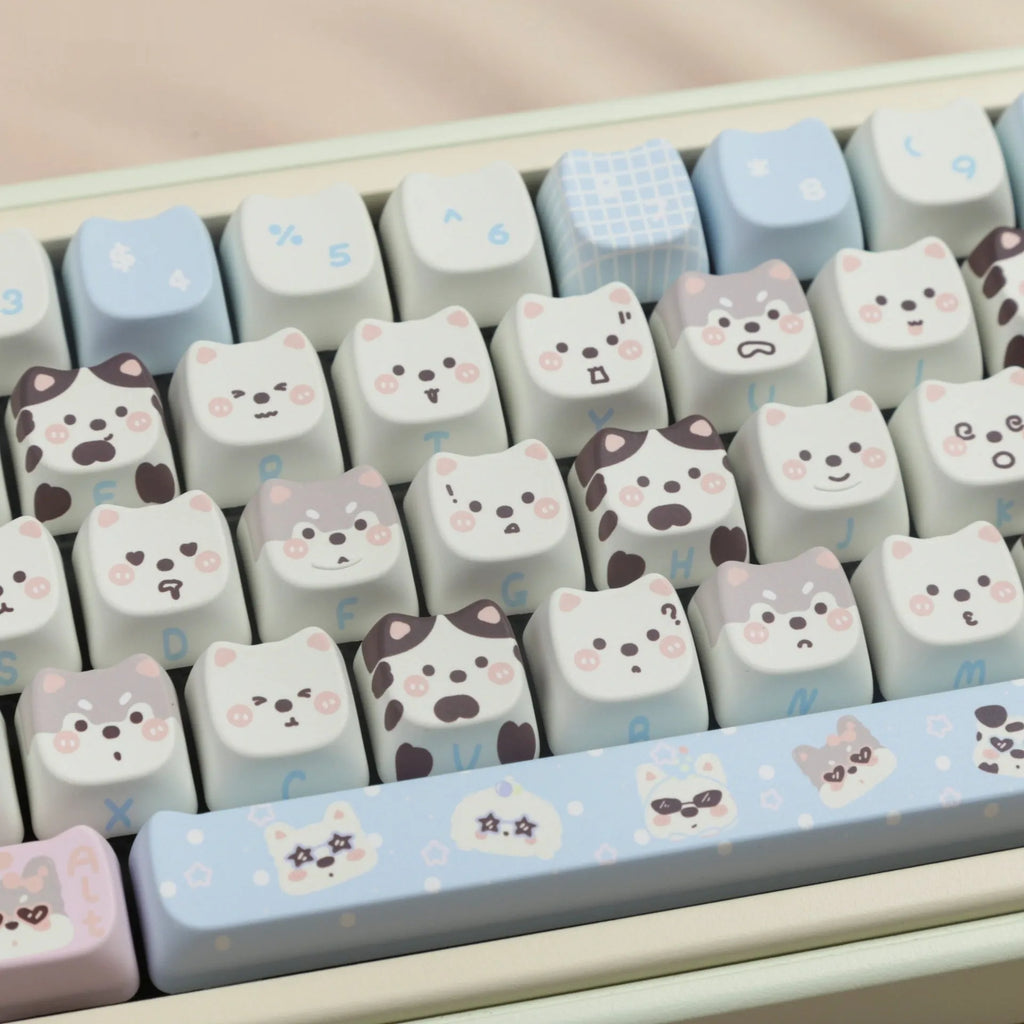 Colourful cat and puppy themed mechanical keyboard PBT keycap set with sublimation printing