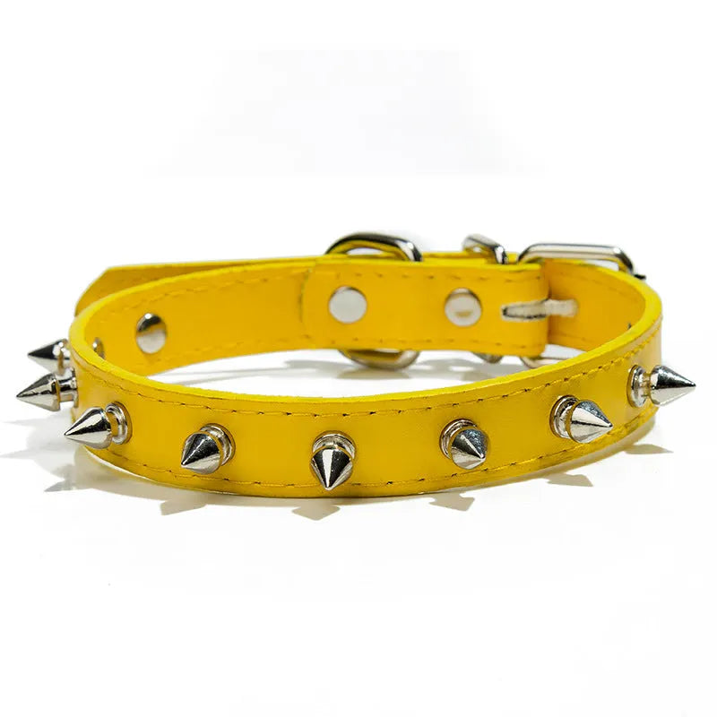 Studded dog collar with metal spikes on thickened PU leather in various colours