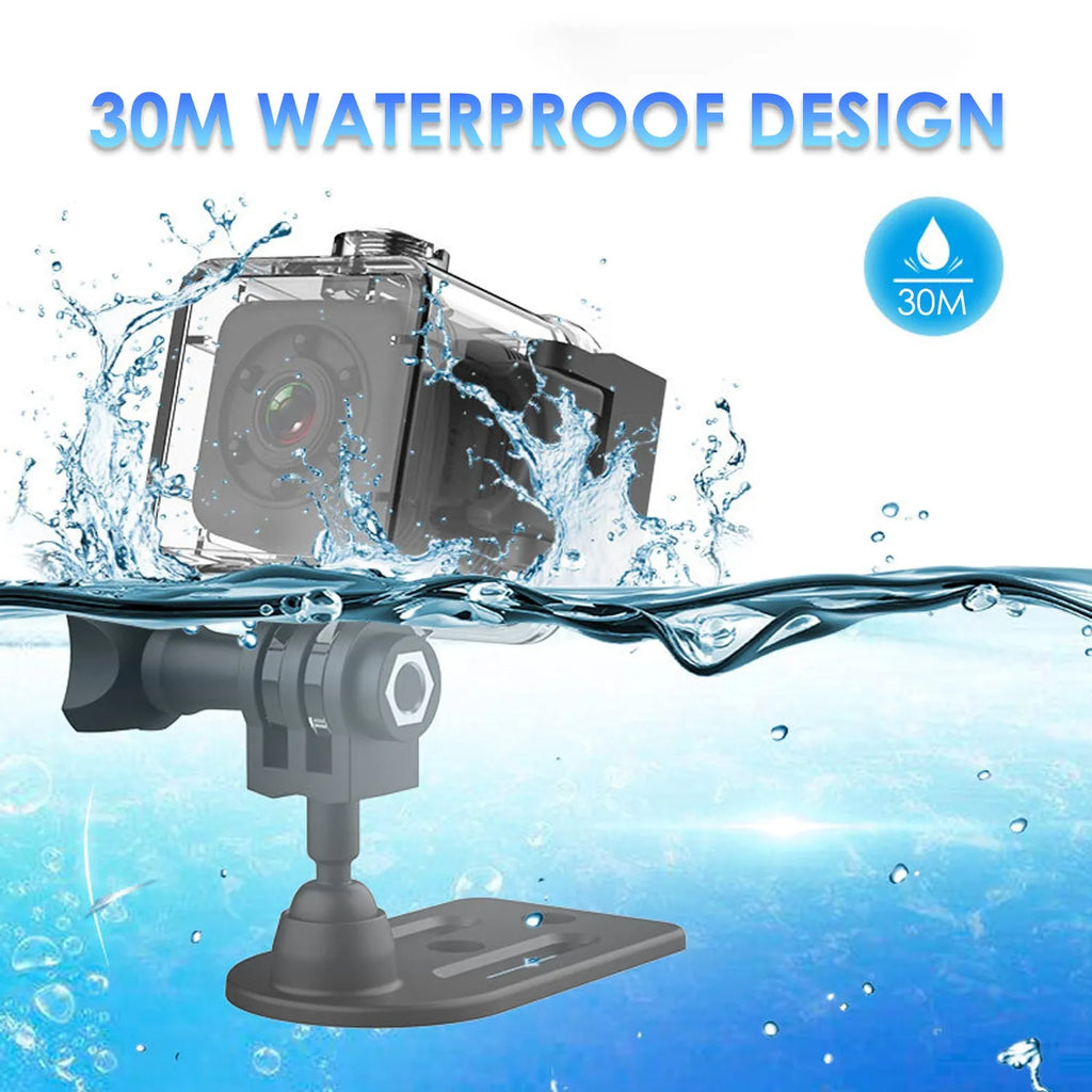 Black SQ29 waterproof sports camera with MicroUSB port and TF card slot