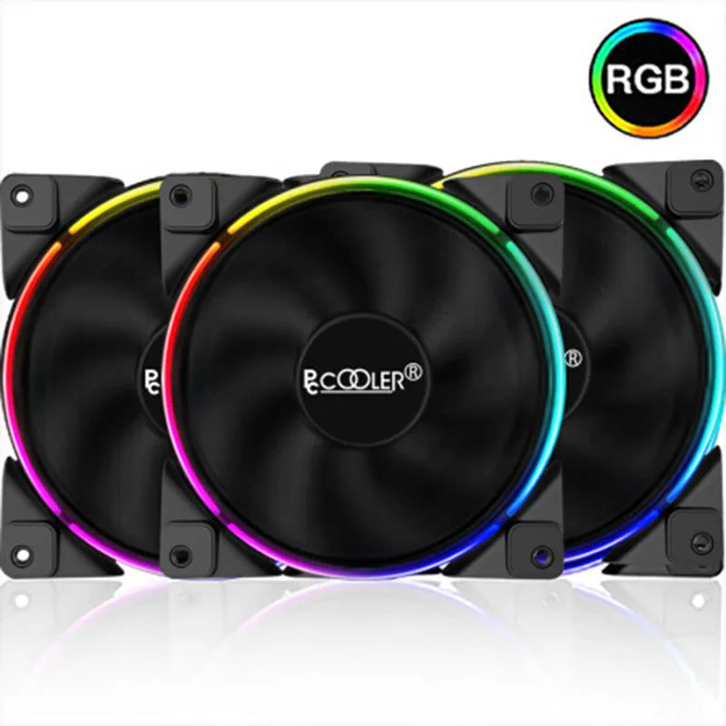 Three black 12cm RGB PC chassis fans with hydraulic bearings