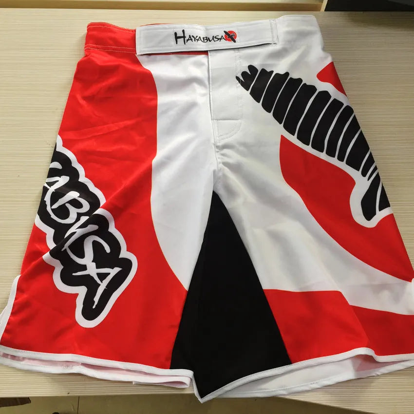 Free kick fighting training loose shorts in Lycra fabric, available in black, blue, and red, Asian sizes M to 3XL
