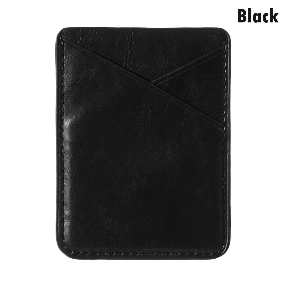 PU leather mobile phone sticker card holder in black and pink foldable design for ID cards