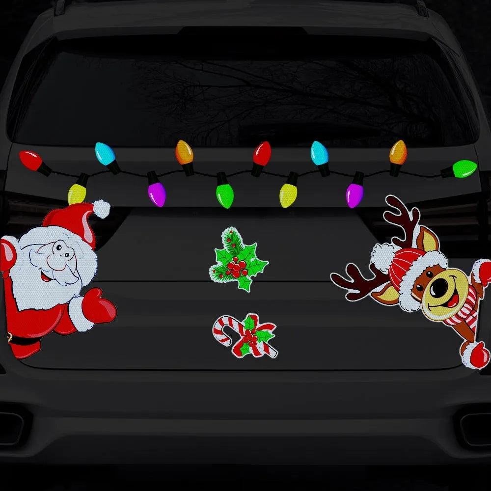 Christmas elk cartoon design reflective magnetic sticker with six-thread pattern for window decoration