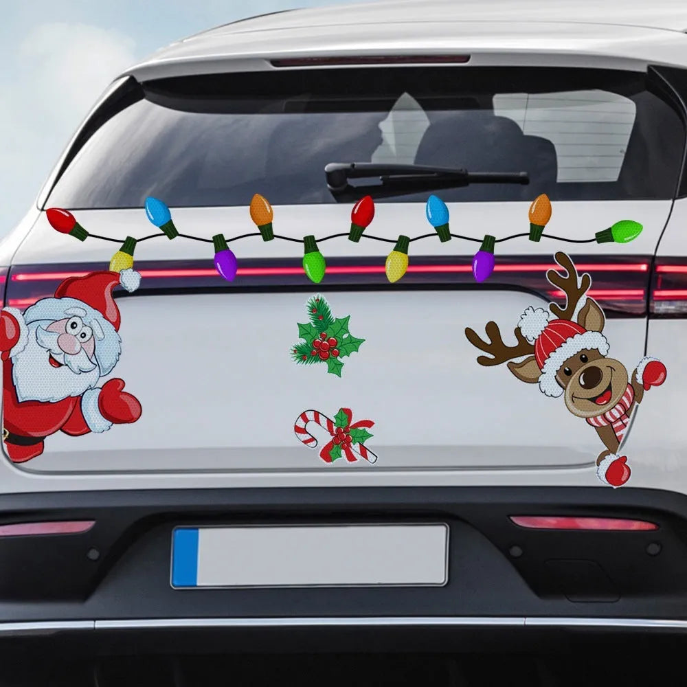 Christmas elk cartoon design reflective magnetic sticker with six-thread pattern for window decoration