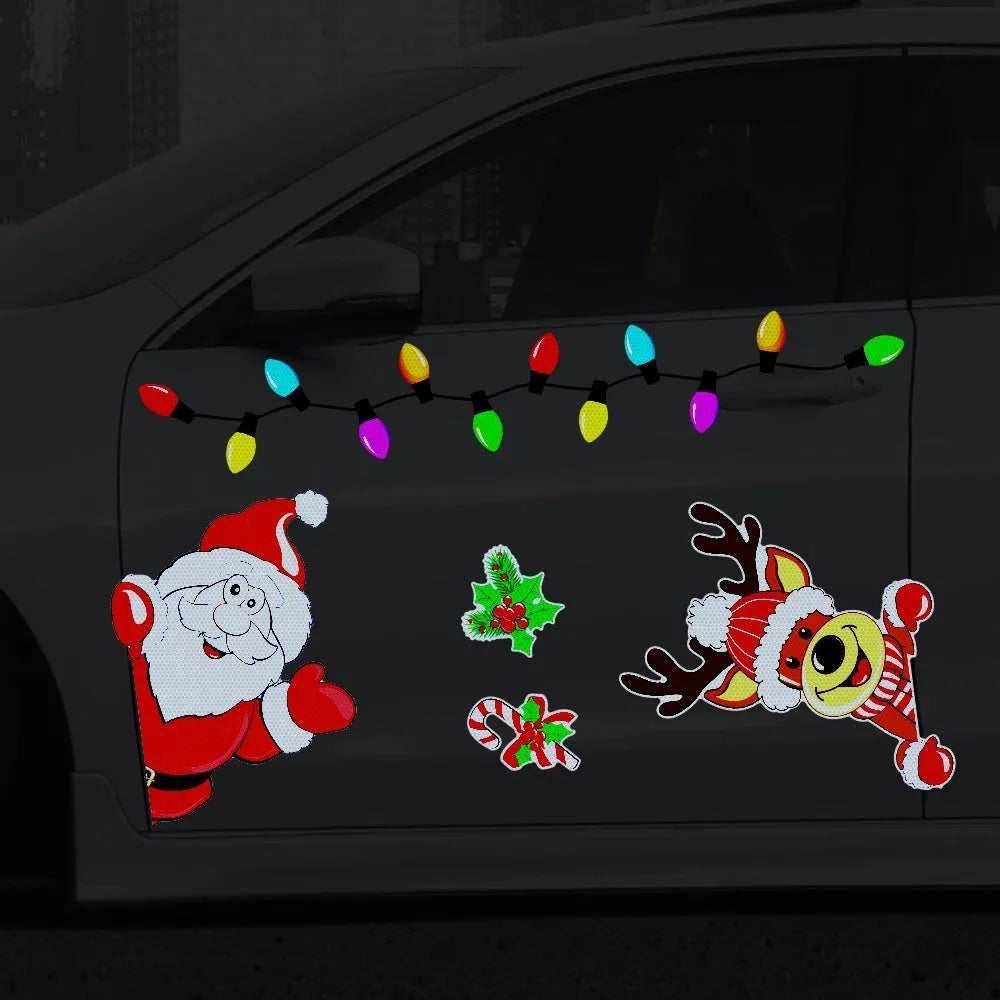 Christmas elk cartoon design reflective magnetic sticker with six-thread pattern for window decoration