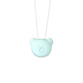 Mini USB air purifier pendant on a necklace, shown in pink colour with charging cable.