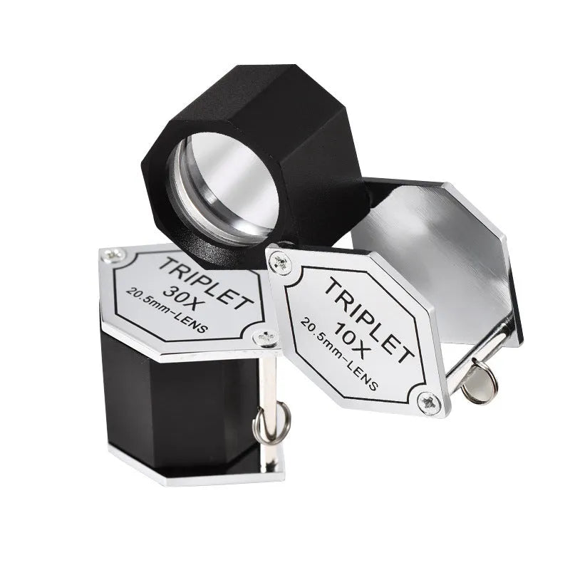 Handheld portable jewellery magnifying glass with optical glass lens and metal body for stamp coin jade identification