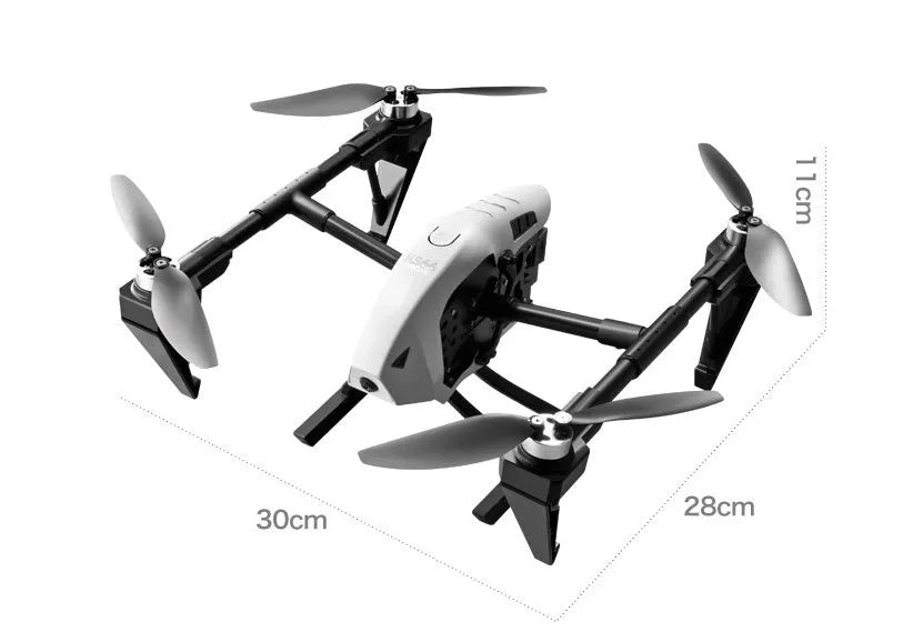 White KS66 alloy UAV drone with camera and remote control on a storage bag.