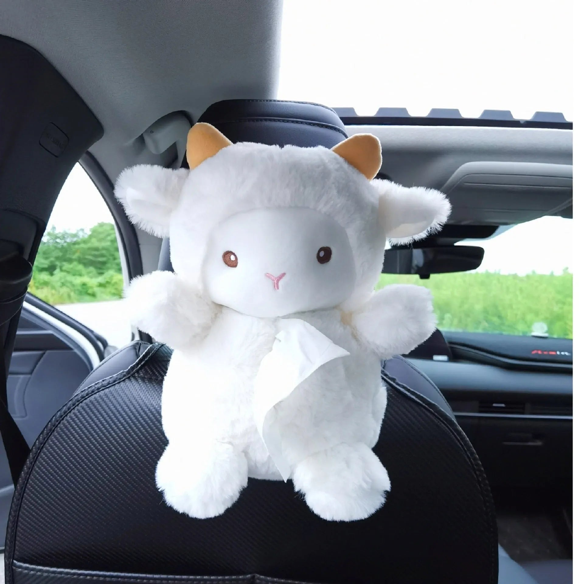 Plush cartoon lamb design car tissue box cover for vehicle or home decoration