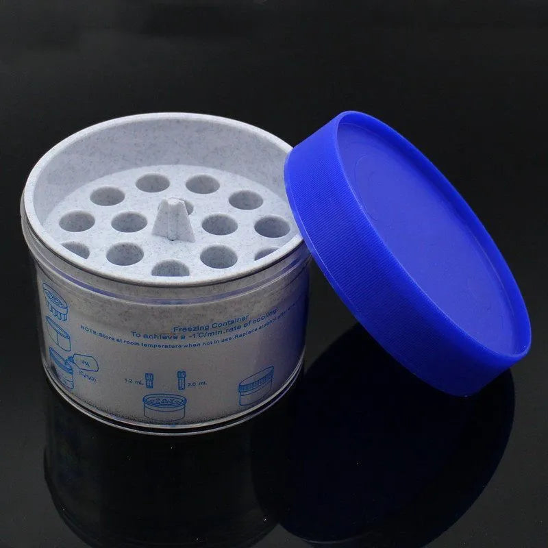 Orange and blue laboratory cooling box for gradient freezing and cell recovery processes