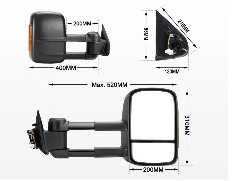 Black electric exterior rear view mirror for Nissan NP300 Navara D23 2015-onwards