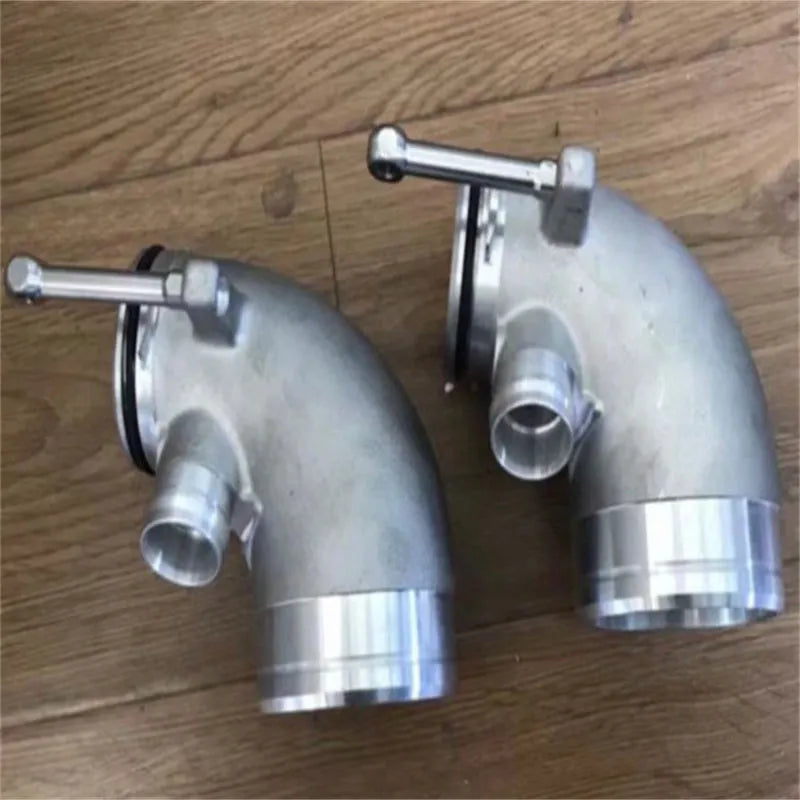 Black aluminium 90 degree turbo elbow connector for lateral engine positioning