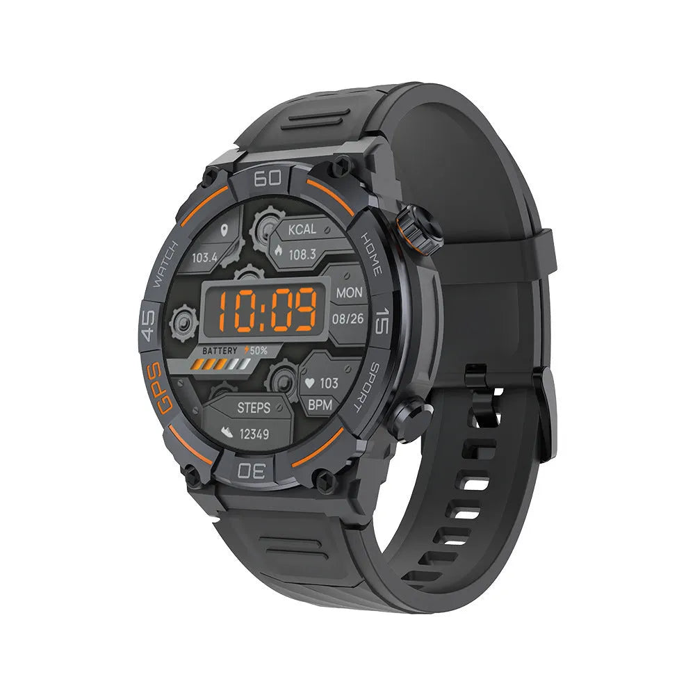 MG02 smart watch in black, khaki, or silver orange with TFT touchscreen and strap.