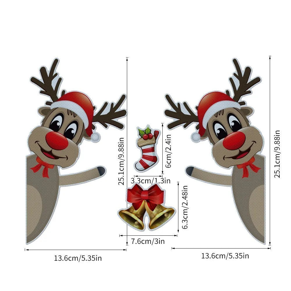 Christmas cartoon elk and bell magnetic car bumper stickers with luminous reflective surfaces