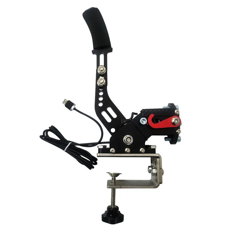 USB racing game handbrake with mounting clamp in five colour options: black, blue, purple, red, yellow