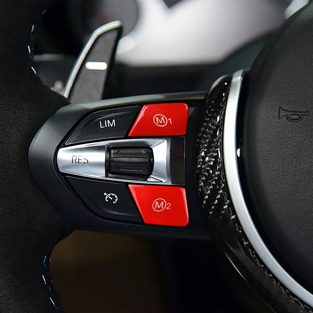 BMW steering wheel M1 and M2 mode button accessories in red and blue colour options