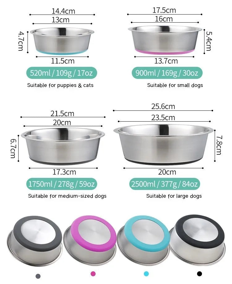 Silicone pet bowl with stainless steel interior and anti-slip base in blue colour 22cm size