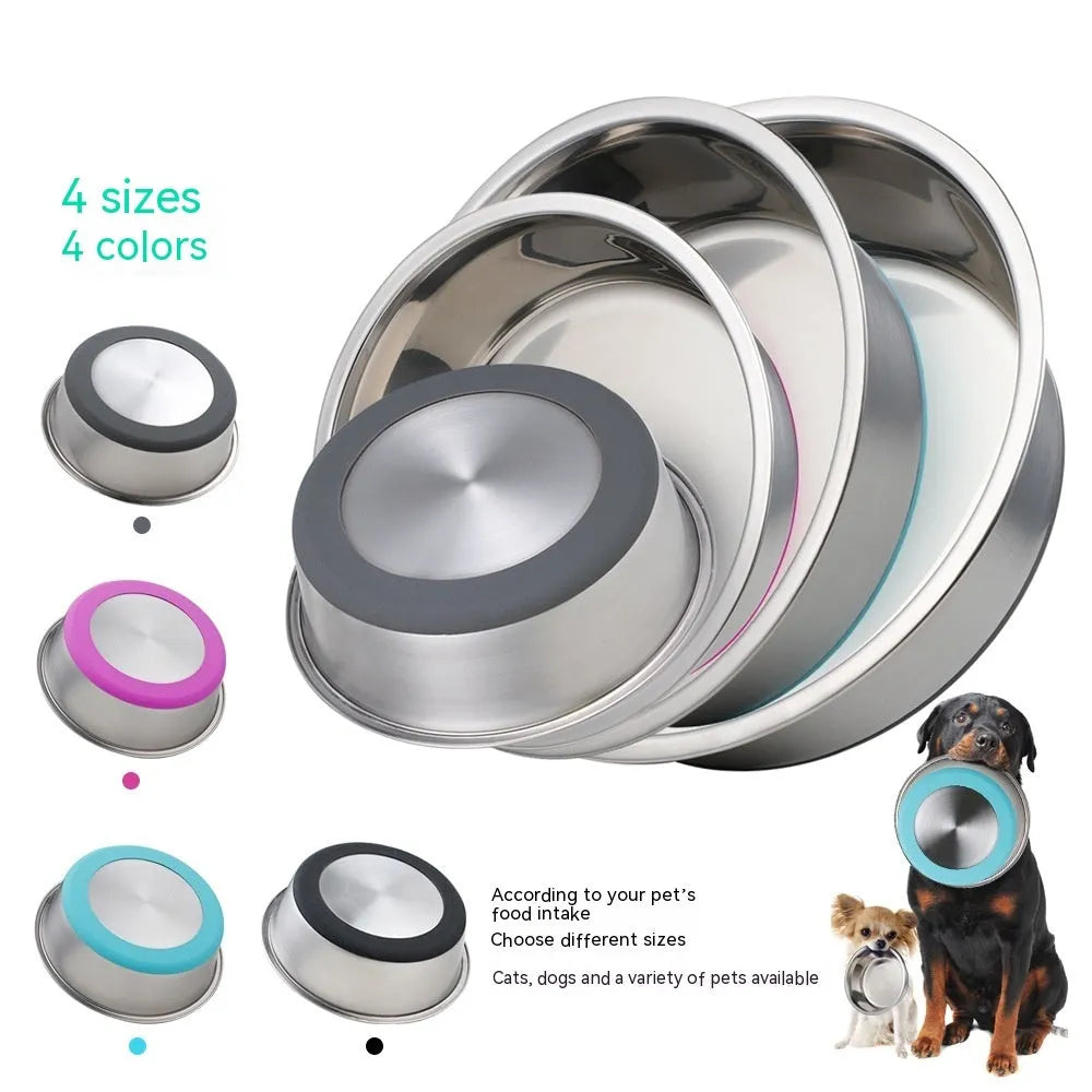 Silicone pet bowl with stainless steel interior and anti-slip base in blue colour 22cm size